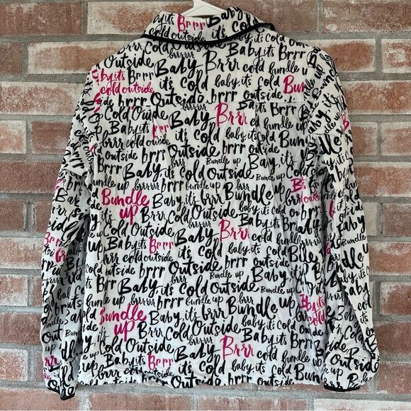 Kate Spade Flannel Pajamas Script Print Set Top Pants Women’s Small White Black - Picture 3 of 13